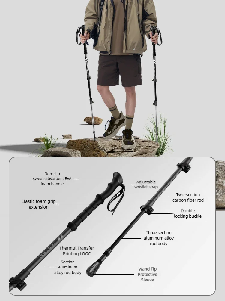 Carbon Fiber Aluminum Alloy Ultra-Light Telescopic Trekking Pole for Men and Women Outdoor Climbing Equipment