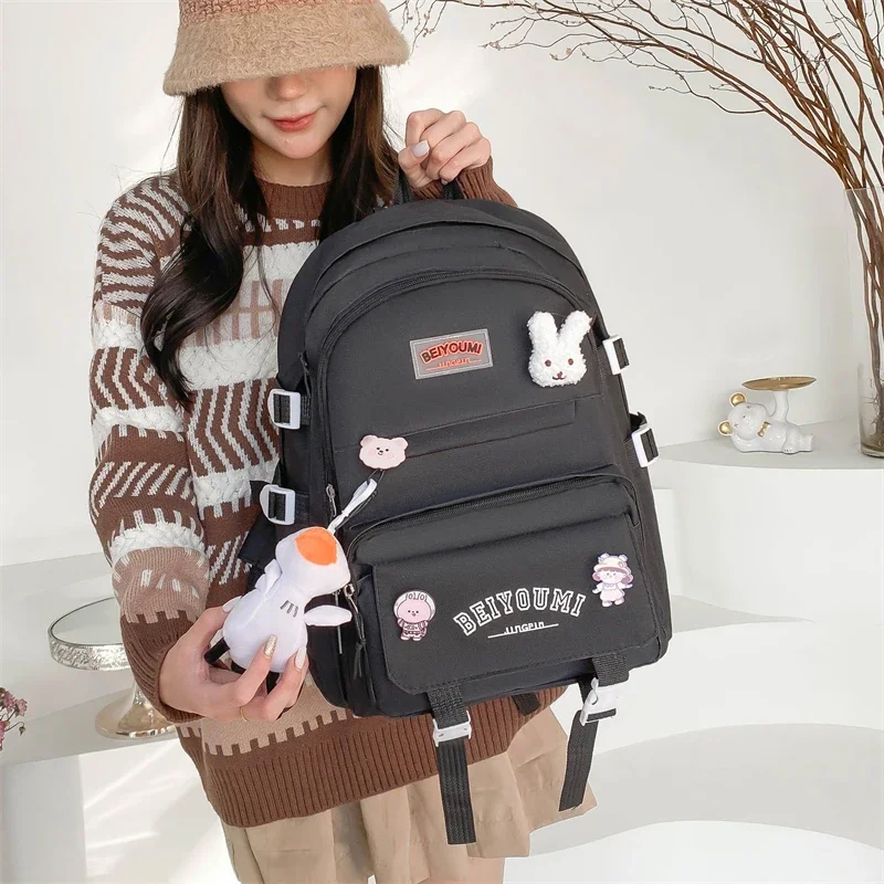 Women's School Backpack 5 Pieces Aesthetic Backpacks Youth Women's School Bag Back Pack for Children Waterproof Nylon Book Bag