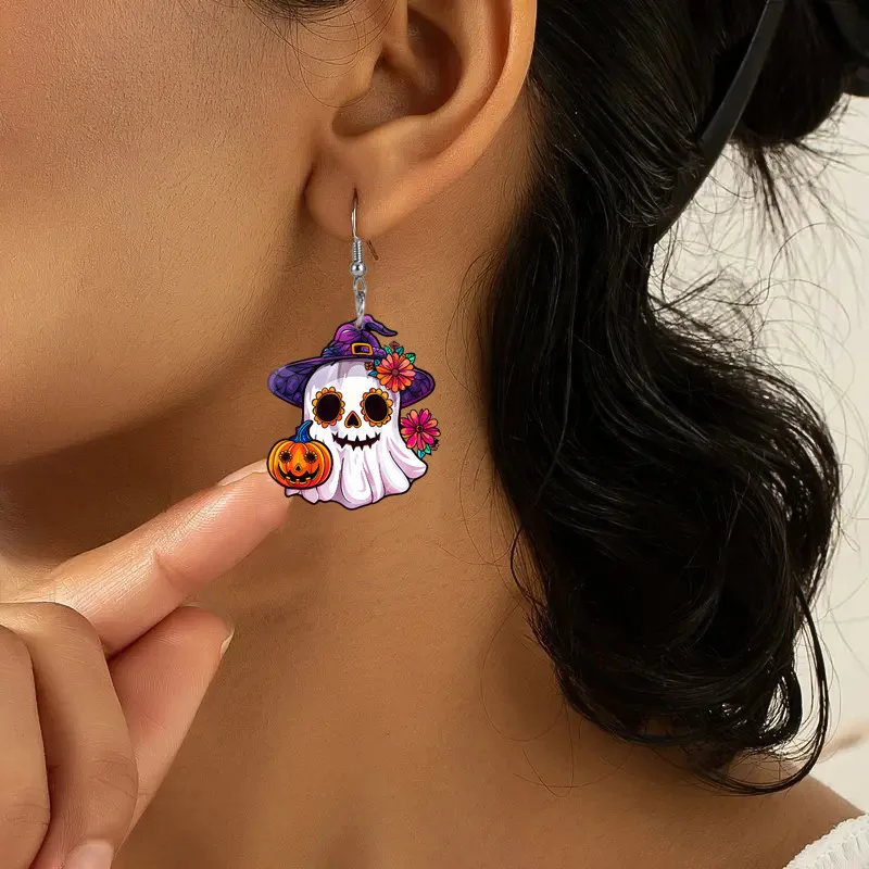 Pendientes acrílicos coloridos de calabaza fantasma de Halloween, ambiente de Festival de moda lleno de diversión