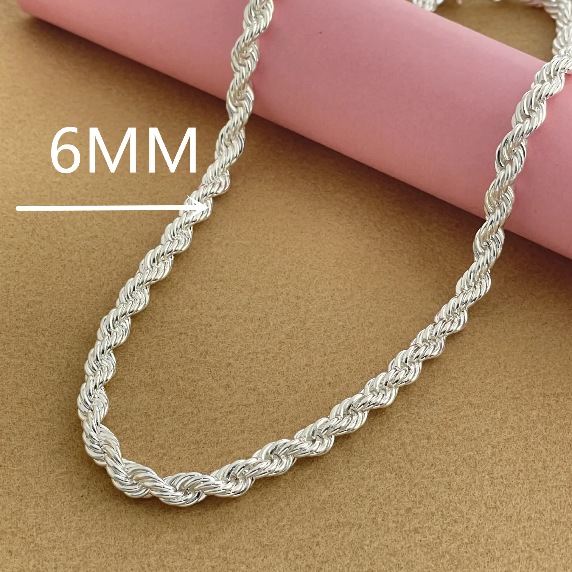 Andara 925 sterling silver 6MM twisted rope necklace for men and women fashion simple jewelry