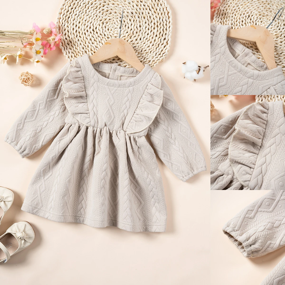 Spring and Autumn 0-2 Baby Girl Dress Solid Color Cute Lotus Leaf Princess Dress Children\'s Casual Dress Girls Clothing