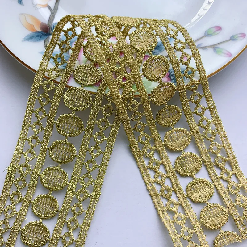 5m/16.4ft each pack super wide 4.5cm golden silk handmade sewing flower lace trims accessory curtain dresses hat edge decorate