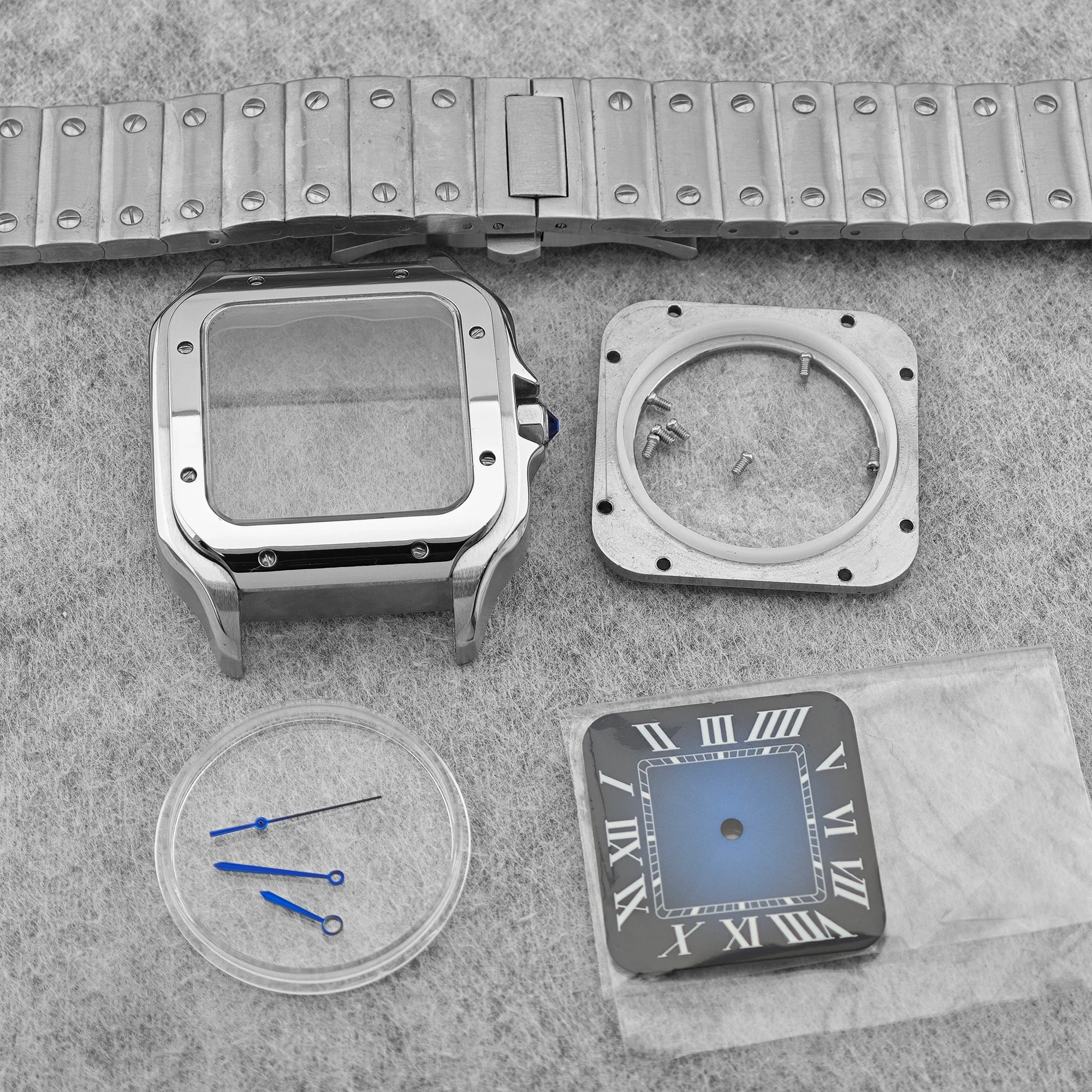 

38mm Square NH35 Watch Case Dial Hands Stainless Steel Strap Parts For Mod Santos NH35/4R35/NH36/4R36 Movement Watch Accessories