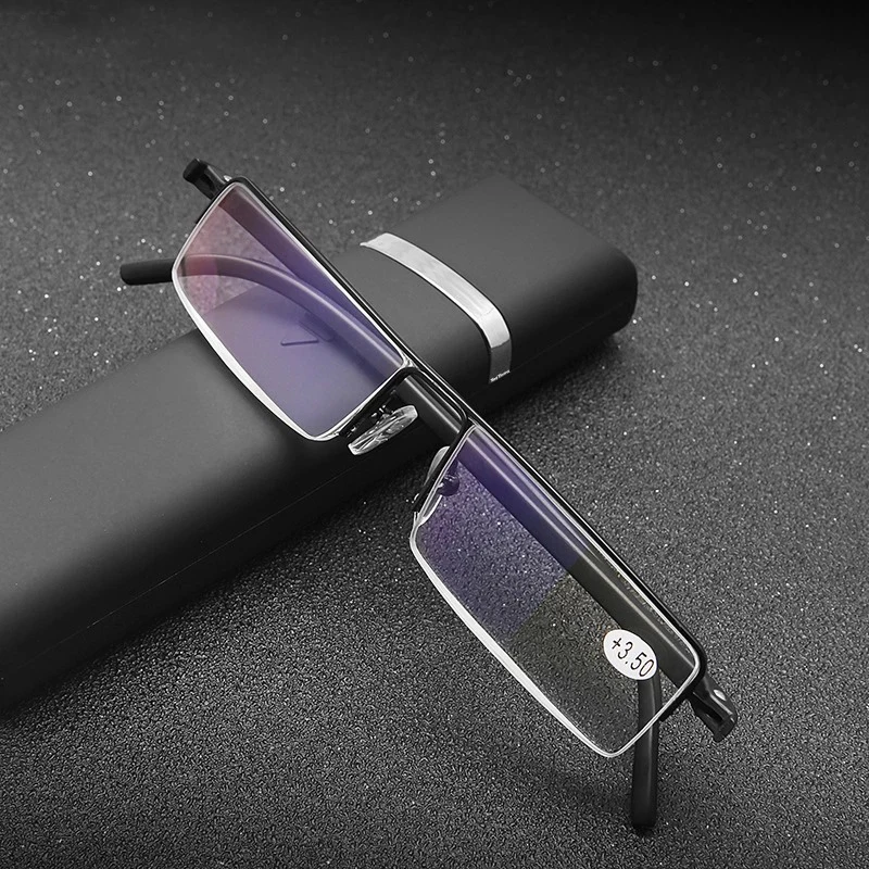 Anti Blau Licht Lesebrille Männer Frauen Schwarz Gläser Weitsichtheit Legierung Rahmen Brillen Mit Fall Dioptrien + 1,5 + 2