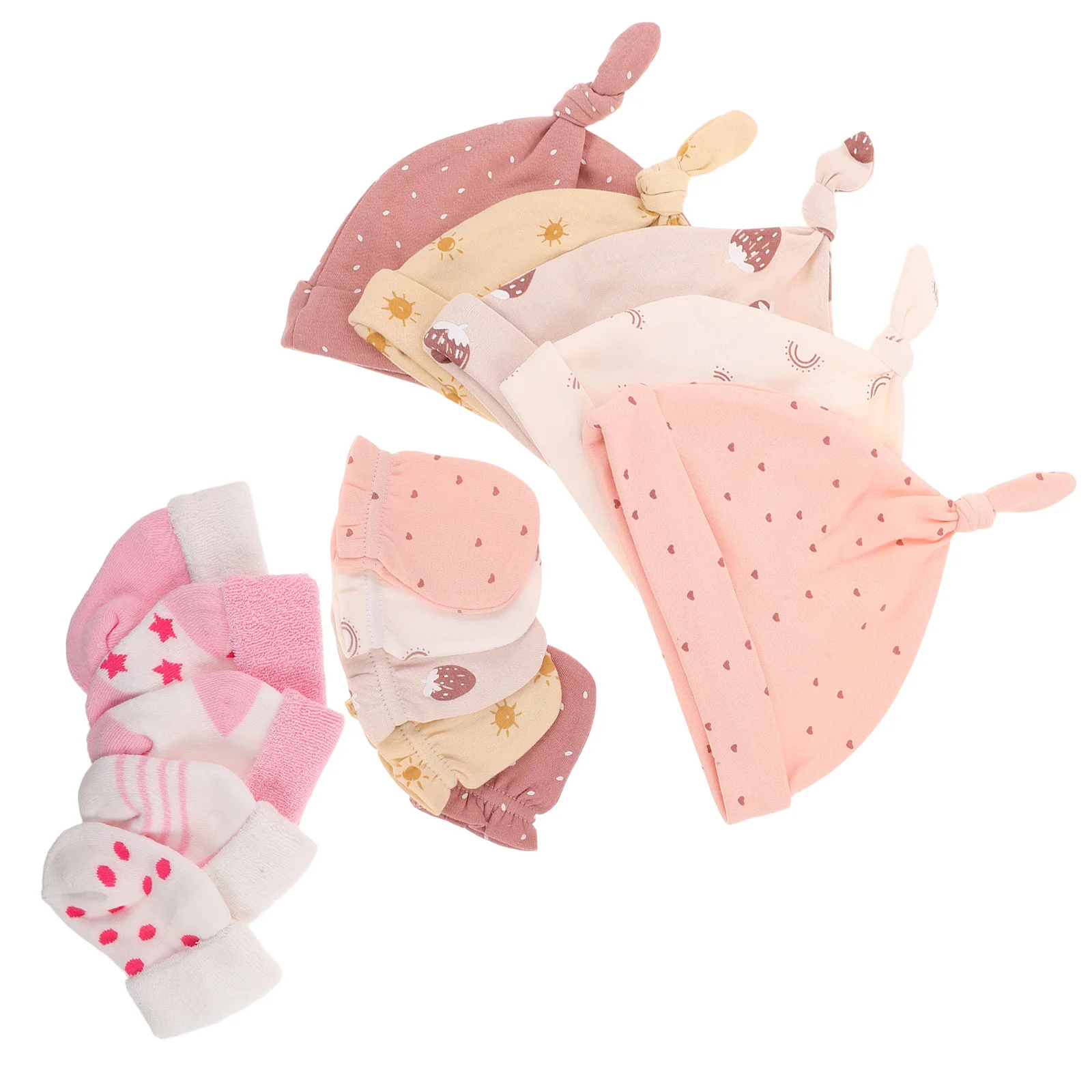 

5 set Newborn Scratch Proof Set Baby Hat Gloves Socks Cotton Anti-Scratch Protection Hospital Home Use Soft Comfortable Warm