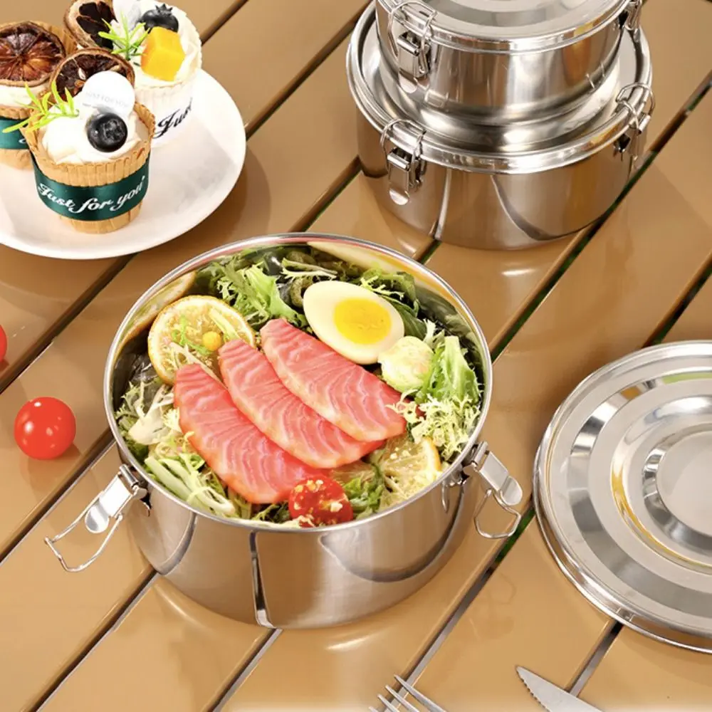 High Quality 304 Stainless Steel Lunch Box Round Sealed Fresh-keeping Box Vegetable Fruit Leak-proof Storage Box Picnic