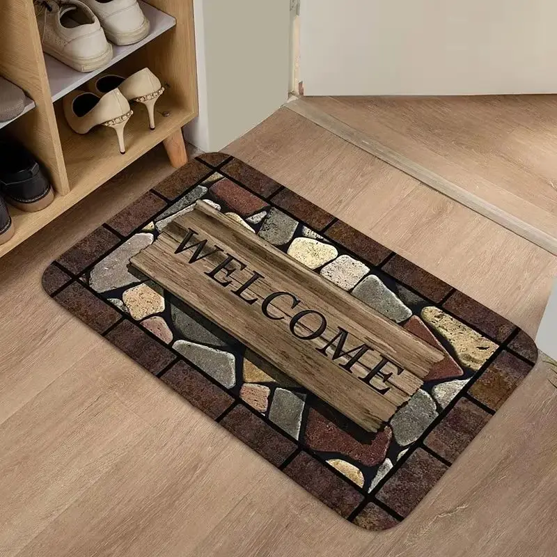 VIKAMA Stone Wood Welcome Doormat Anti Slip Dirt Resistant Alfombra Indoor Outdoor Front Entrance Home Floor Decor Mat