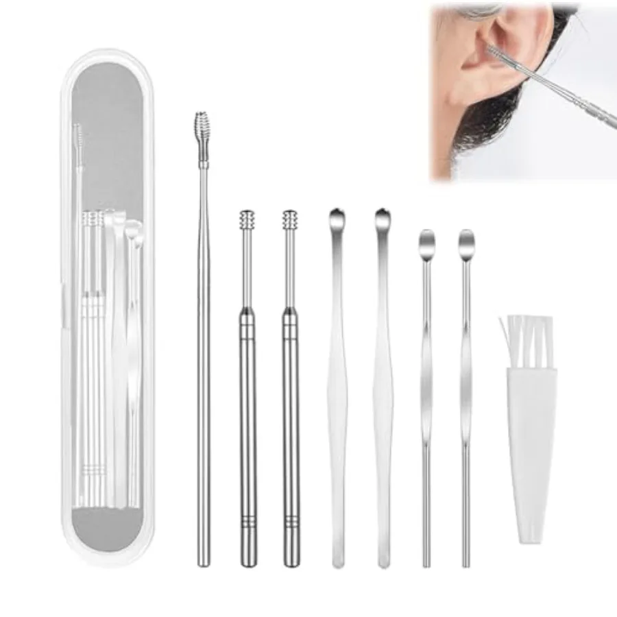 

8 Pcs Ear Pick Earwax Removal Kit, Ear Cleaning Tool Set, Ear Cleaner Curette Ear Wax Remover Tool with a Cleaning Brush Sliver