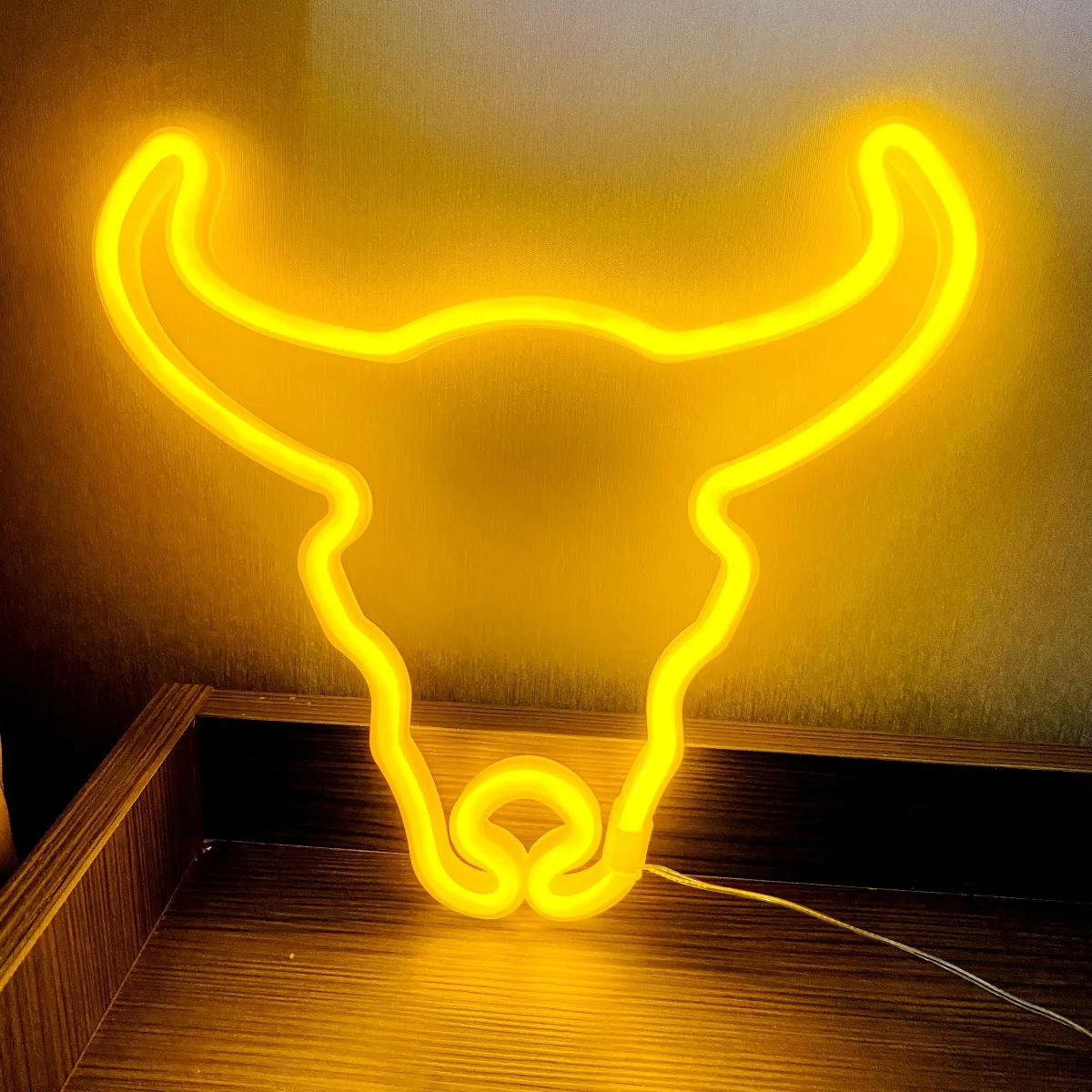 Cattle Head Cat LED Neon Night Light Wall Hanging Neon Sign for Kids Room Home Party Bar Wedding Decoration Christmas Gift