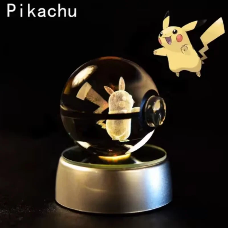 Bandai bola de cristal Goblin Mewtwo, Pikachu Gengar, Bola de Pokémon, figura de Pokeball, luz nocturna, lámpara LED, Base de regalo, 5cm