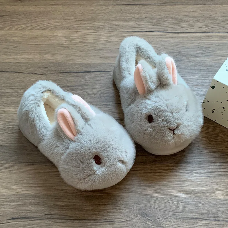 Full Wrap Warm Cotton Bunny Slippers Women Slip-ons Indoor Furry House Shoes Designer Rabbit Closed Back Home Slippers