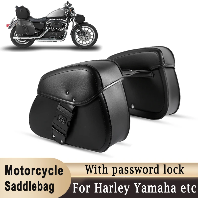 

1 Pair Motorcycle Saddlebags with password lock Panniers Rear Side Bags Luggage Storage PU Leather Large Capacity Waterproof