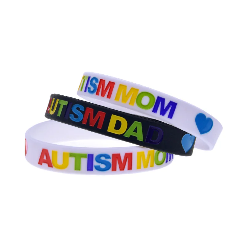 

50 Pcs Autism DAD and MOM Silicone Bracelet for Parent Love and Support Bangle Black and White