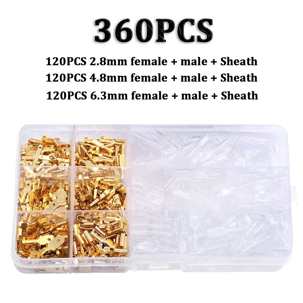 

360/450Pcs 2.8mm/4.8mm/6.3mm Quick Splice Male and Female Wire Spade Connector Crimp Terminal Block Kit with Insulating Sleeve