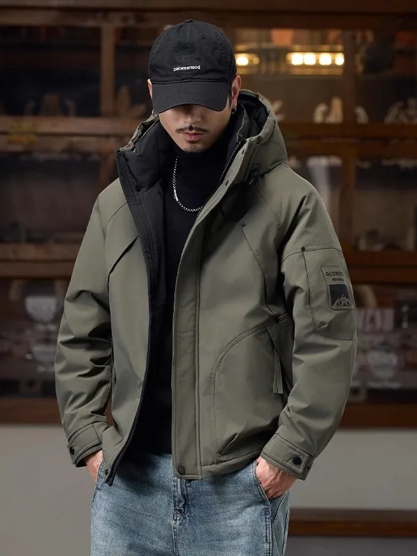 

Утепленная зимняя пуховая куртка для мужчин, рабочая одежда, стеганое пальто с капюшоном, теплая куртка, молодежная модная повседневная одежда, можно стирать в машине