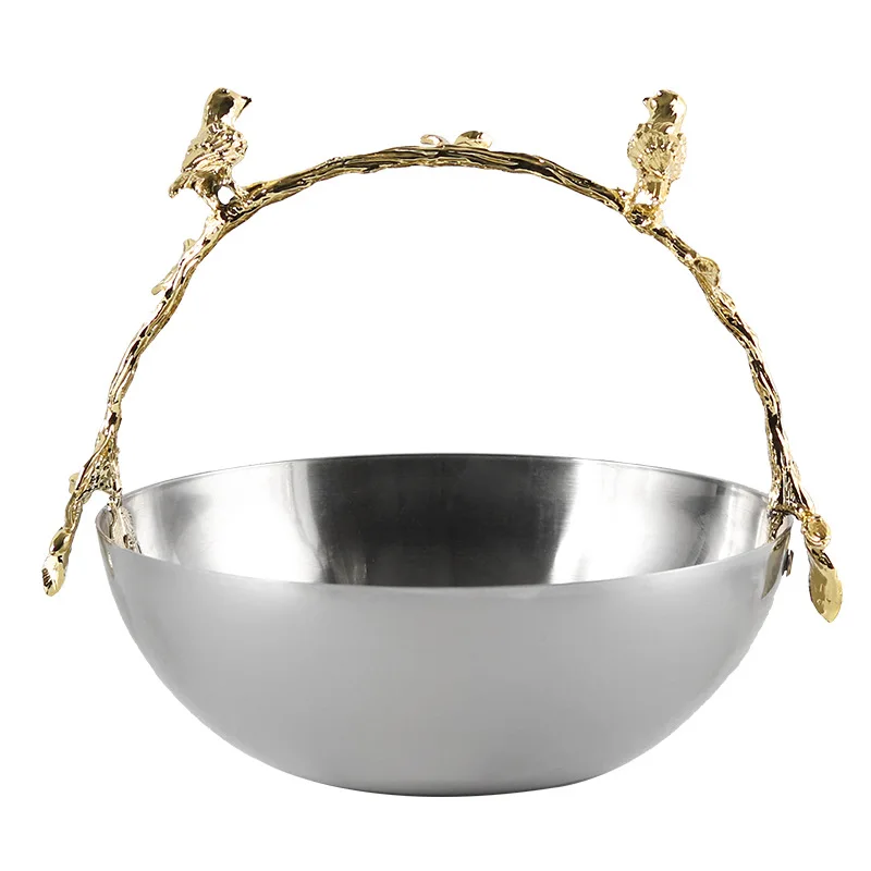 Light luxury metal abstract art bird handle fruit plate ornament model house home desktop fruit bowl fruit pocket ornament