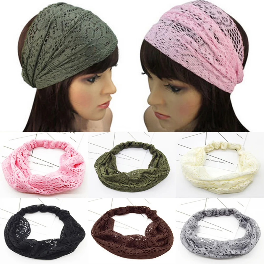 

Vintage Women Headwrap Black Lace Print Sweat-Absorbing Wrinkle-Free Lightweight Elastic Hair Band For Party Dancing Sports