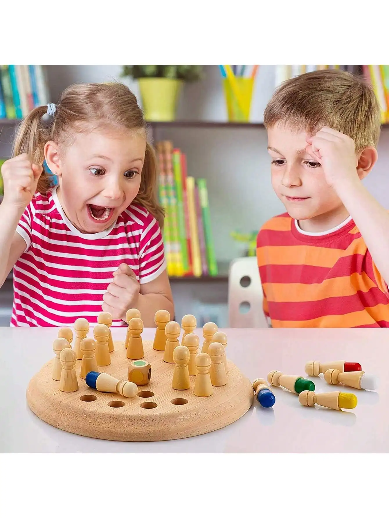 Wooden Memory Chess Game for Kids, Montessori Learning Toys for 3+ Year Old, Color Matching Logic Puzzles for Family Party Gifts