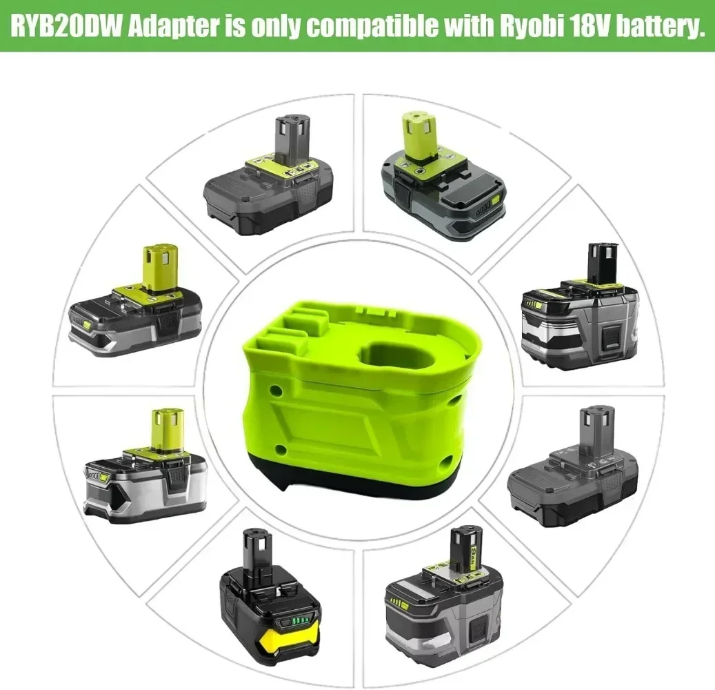 Imagem -03 - Conversor Adaptador de Bateria Ferramenta de Broca de Energia Elétrica Ryobi 18v Li-ion Bateria Converter para Dewalt 20v