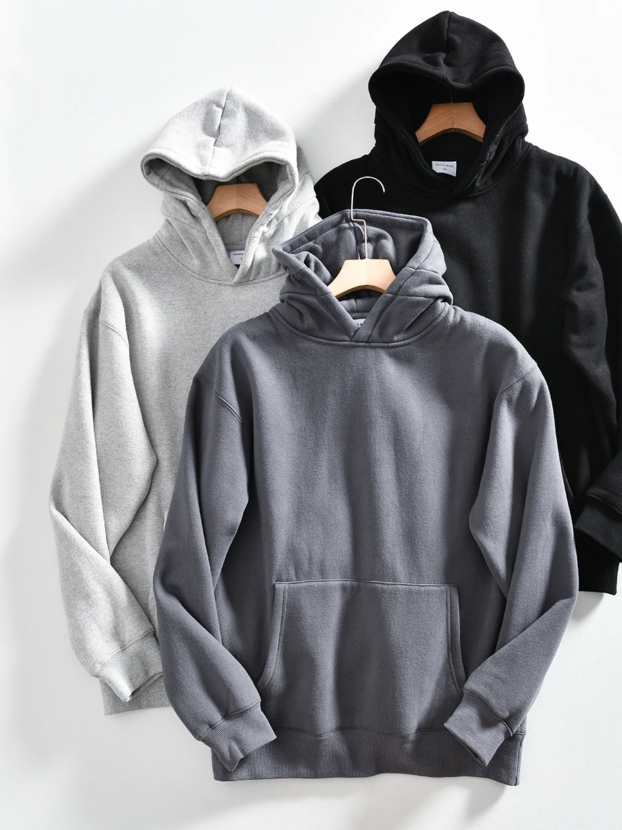 

Comfortable Japanese Style All-Match Hoodie Sweatshirt Thickened Fleece Fabric Loose Fit Men's Autumn Winter Casual Wear