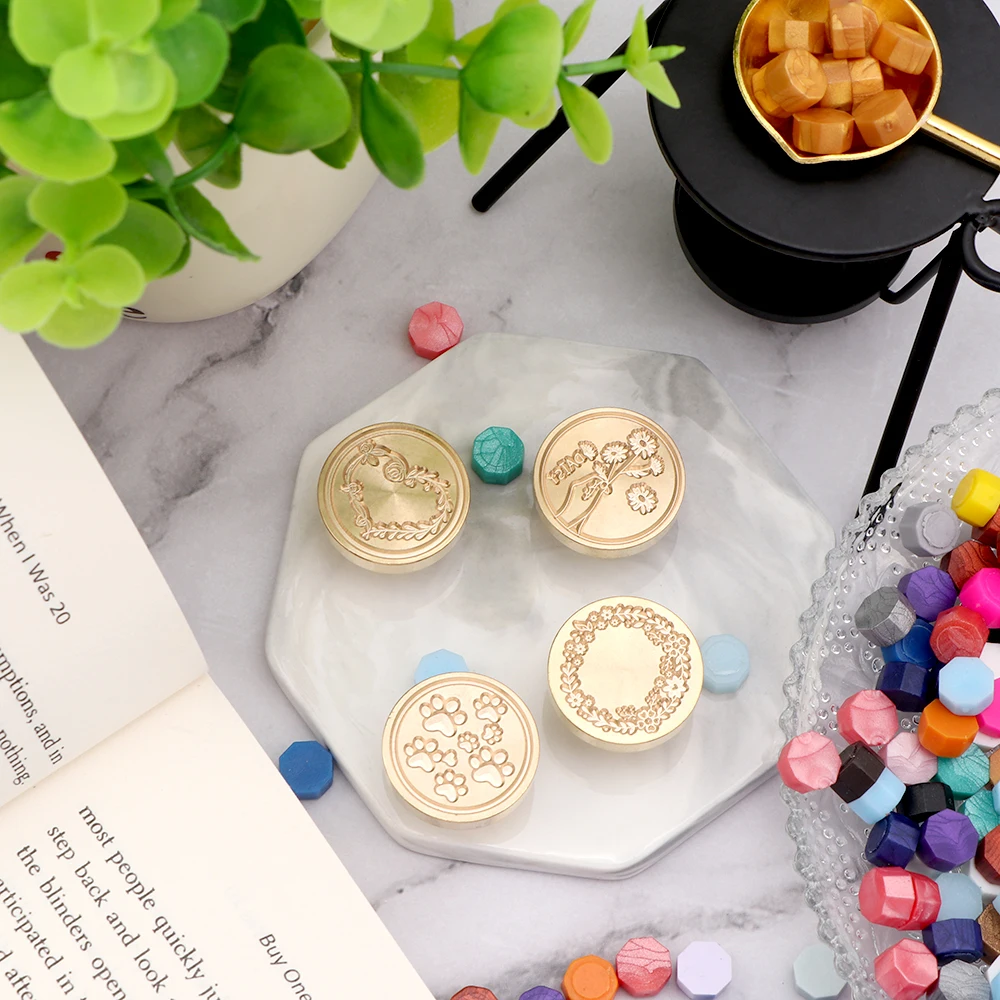 1pc Botanical Wax Seal Stamp, Daisy, Garland, Love Wreath, Cat's Paw Pattern 25 mm Interchangeable Brass Sealing Wax Stamps Head image 4