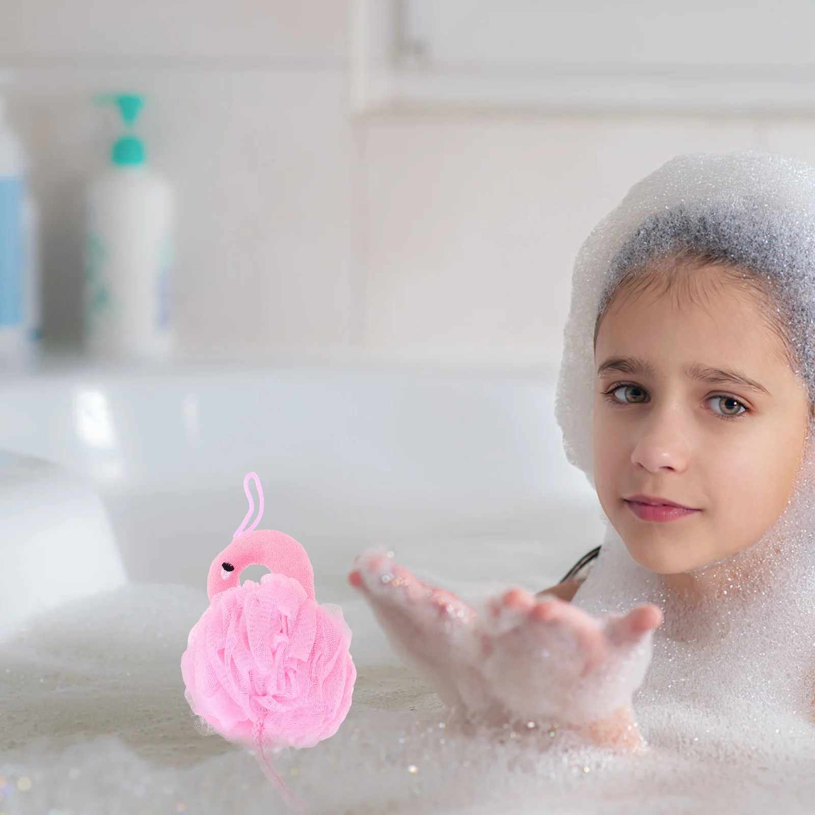 

3pcs Flamingo Bath Balls Lovely Kids Bubble Bath Flower For Soft Skin Mesh Shower Sponges Bathroom Tools Cartoon Home Gift