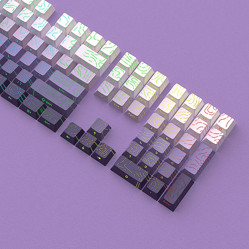 Side Print RGB Backlit Keycaps Lavender Topographic 4.0 Cherry Profile PBT Double Shot Keycaps 134 Keys for MX Switch Keyboard