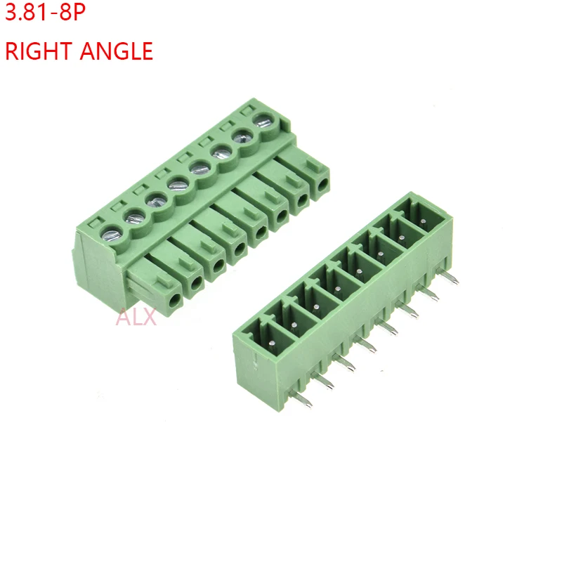 5sets 15edg 8pin 3.81mm Pitch Right Angle Pluggable Screw Terminal Block 3.81 8 Pin Plug Type Pcb Connector Plug + Socket 300v