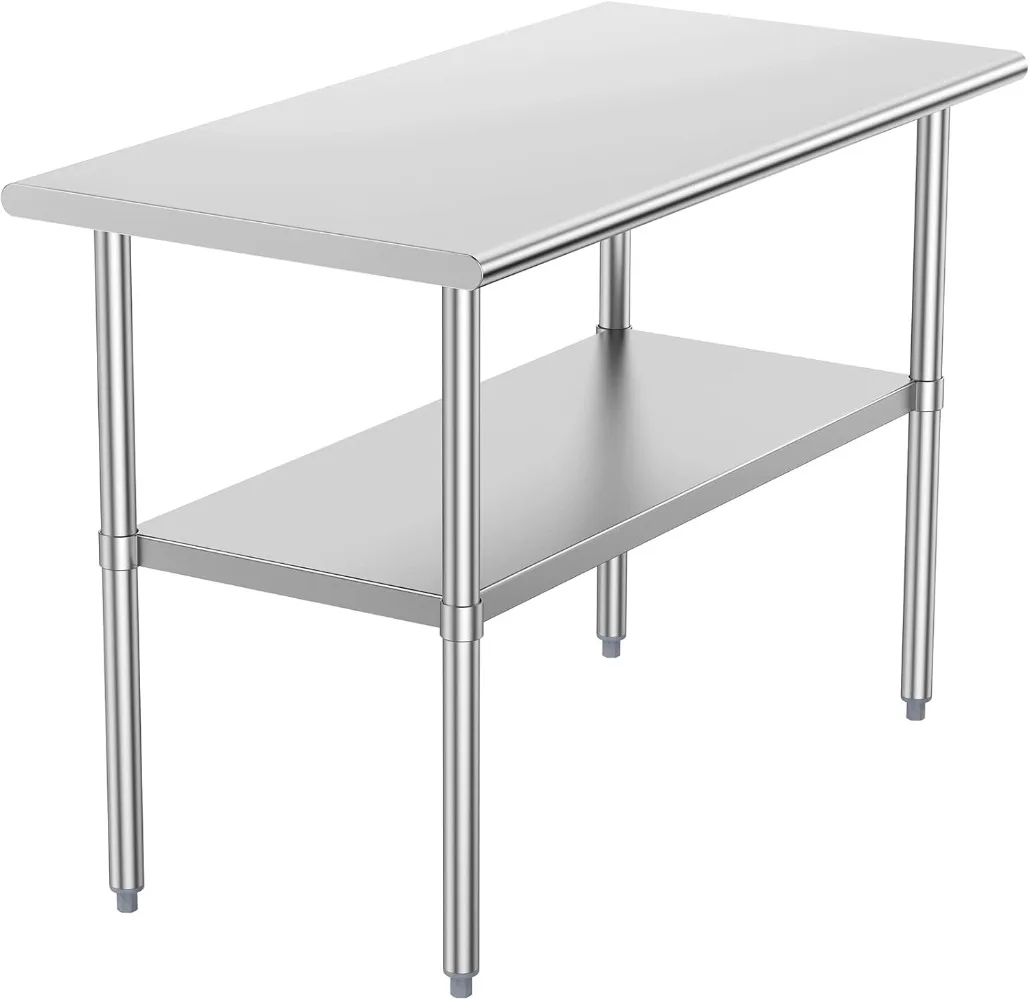 

Stainless Steel Table for Prep & Work, NSF Metal Commercial Heavy Duty Table with Adjustable Under Shelf and Foot for Restaurant