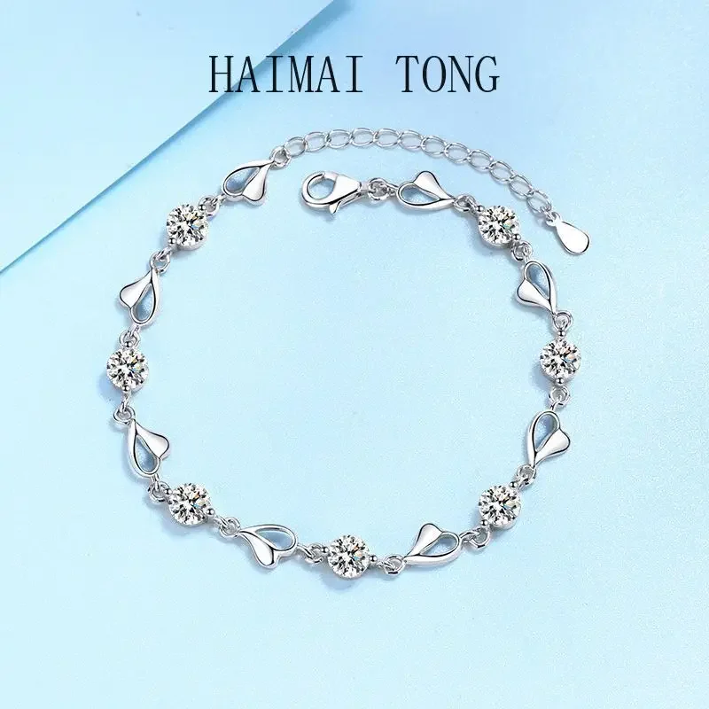 Classic Brilliant PT950 Platinum Peculiar Heart Shape Women's Daily Bracelet GRA Certified D Color Moissanite Diamond for Female