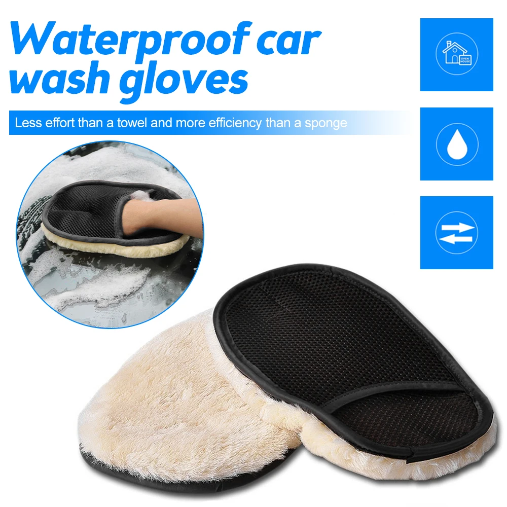 Car Wash Gloves Double-sided Imitation Wool Cashmere Gloves Car Cleaning Tool Beauty Care Thickened Waterproof Tool