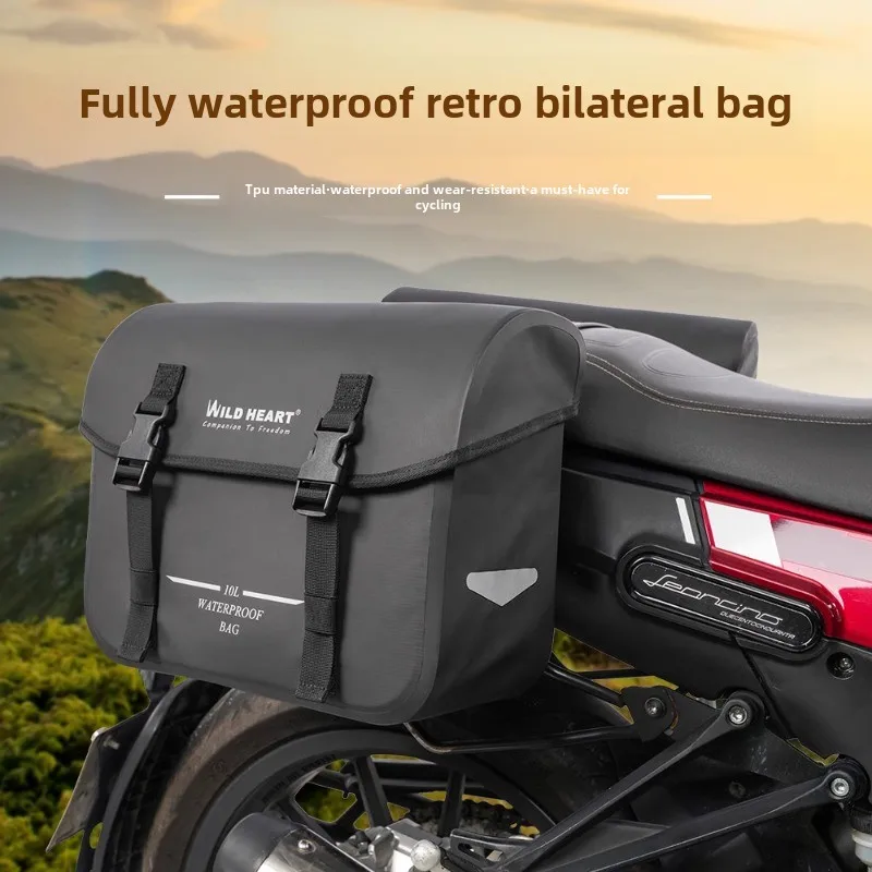 Motorcycle Side Bag PVC 10L Reflective Waterproof Wear-resistant Retro Double Hanging Bag Motorcycle General Purpose Bike Bag