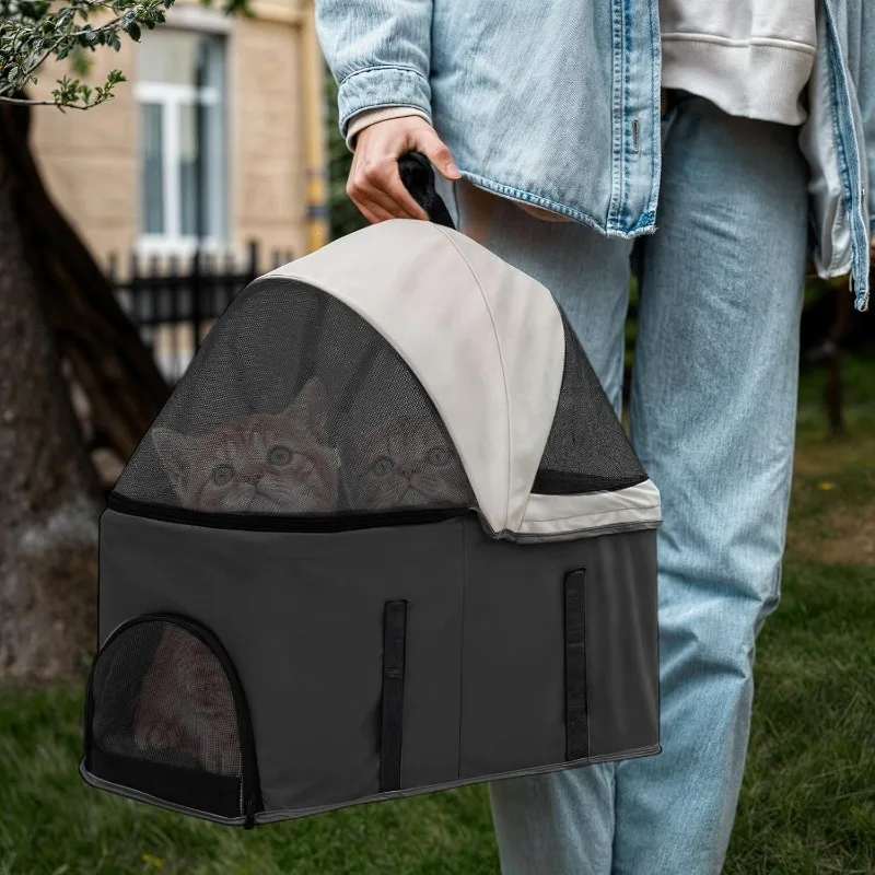 3-in-1 opvouwbare kinderwagen voor kleine en middelgrote honden, afneembare drager, autostoel, toegang met drukknop, jogger met 4 wielen voor huisdieren