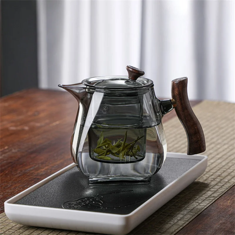 Japanese Style Wooden Handle Glass Teapot With Infuser Heated Resistant Brewing Tea Pot Kung Fu Puer Tea Scented Glass Kettle