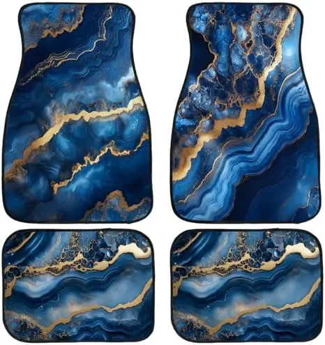 

Luxury Blue Gold Marble Car Floor Mats Set of 4 – Non-Slip Auto Carpet Rugs for SUV Truck Van – Universal Fit