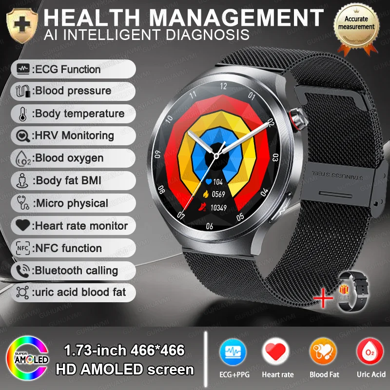 GUHUAVMI Neu Für Gesundheit EKG + PPG Smart Uhr Lipiden Harnsäure Blutdruck Gesundheit uhr Männer NFC 100 + Sport HD Bluetooth anruf Uhr Frauen 9