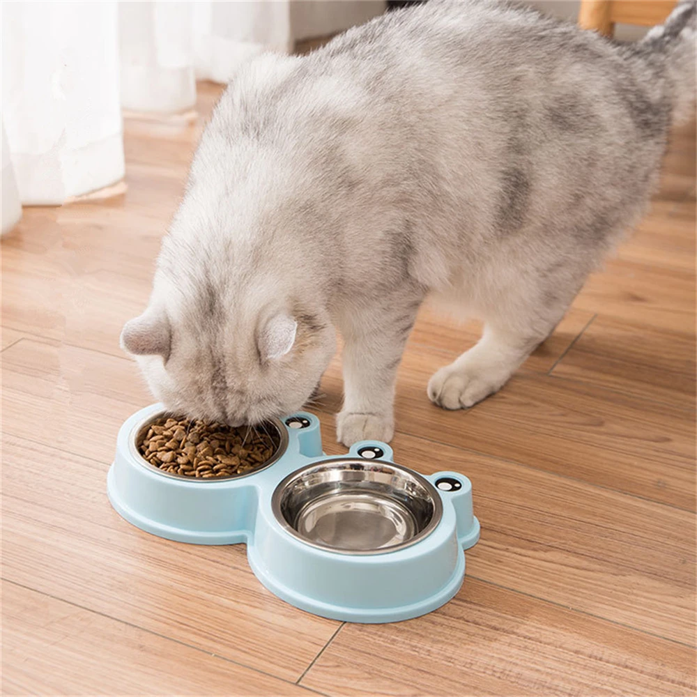 Cute Frog Shape Pet Feeder Stainless Steel Double Bowl Cat Puppy Feeding Supplies Small Dogs Universal Drinking and Feeding Dish