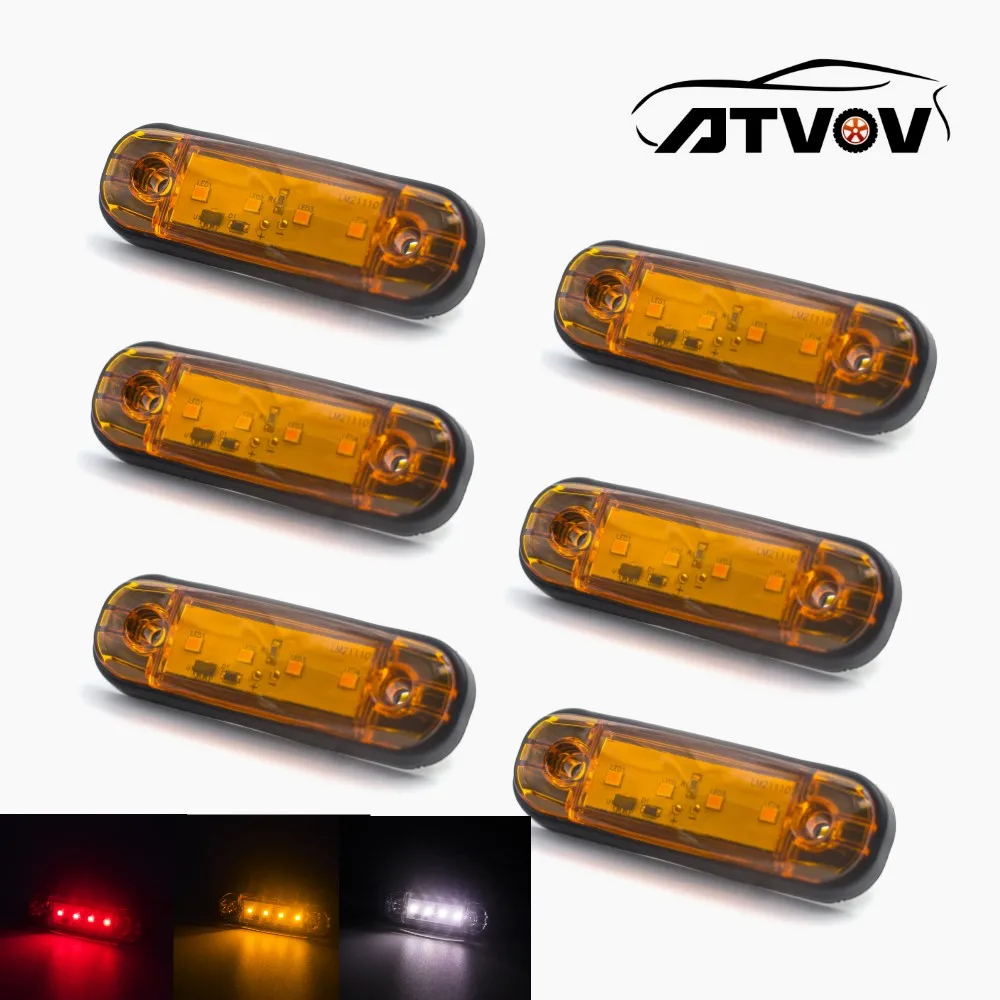 ATVOV Waterproof 6pcs 12V 24V 4 LED Clearance External Side Marker Warning Light Signal Brake Lamp Trailer Truck Lorry Caravan