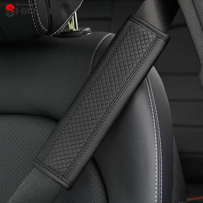 1pc Fibre Leather Embossed Seat Belt Shoulder Pads Car Seat Cover Safety Belts PU Leather Comfort Breathability Universal