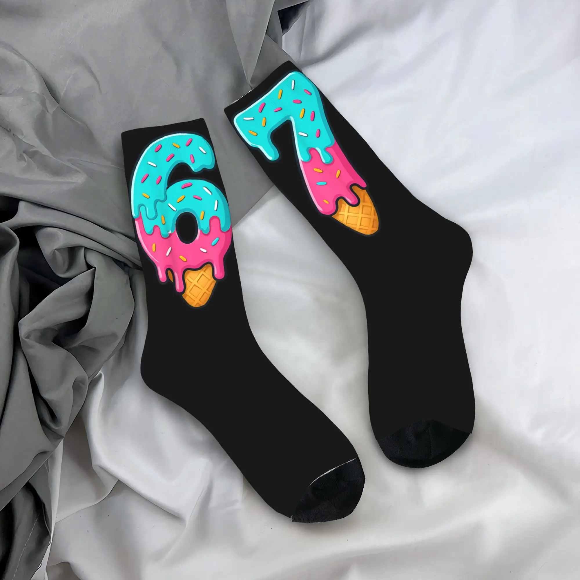 남성용 양말 아이스크림 드립 밈 재미있는 6세대 7세대 알파 슬랭 양말 겨울용 부드럽고 통기성 좋은 양말 사이클링 땀 방지 양말