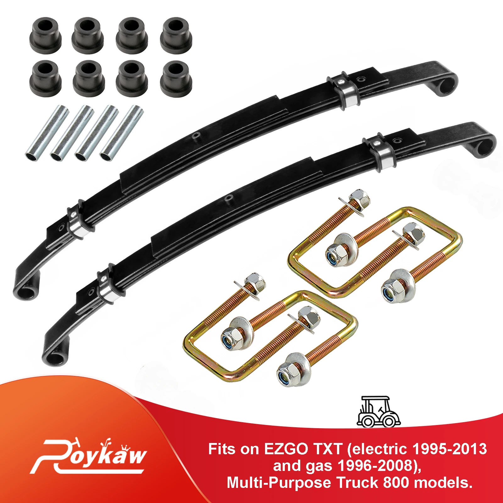 Roykaw Golf Cart 3-Leaf Rear Leaf Spring Kit w/ Bushings for EZGO TXT 1994-2013, OEM# 70247-G01, 70474-G01, 70505-G01