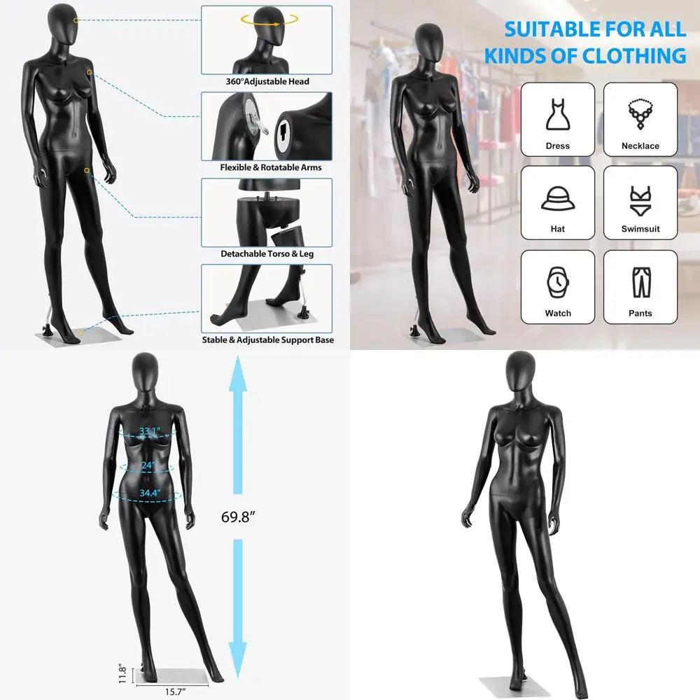 

69 Full-Body Adjustable Mannequin with Realistic Display and Base, Black