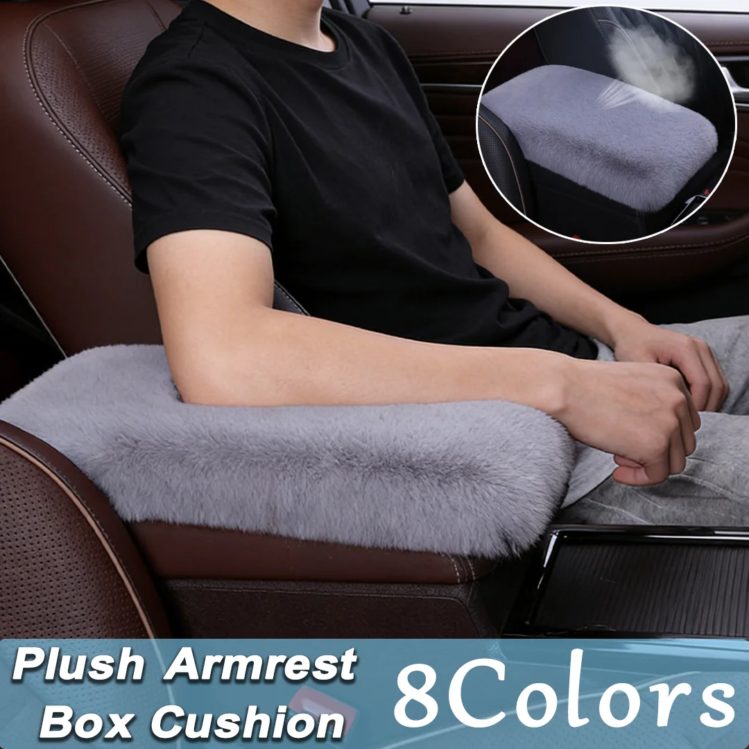 Soft Plush Car Armrest Cushion Winter Driving Universal Warm Center Console Protector Pad Car Interior Decoration