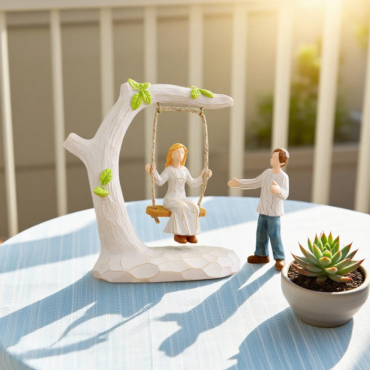 Handmade Resin Tree Swing Statue- Minimalist Nordic Home Decor for Couples & Family
