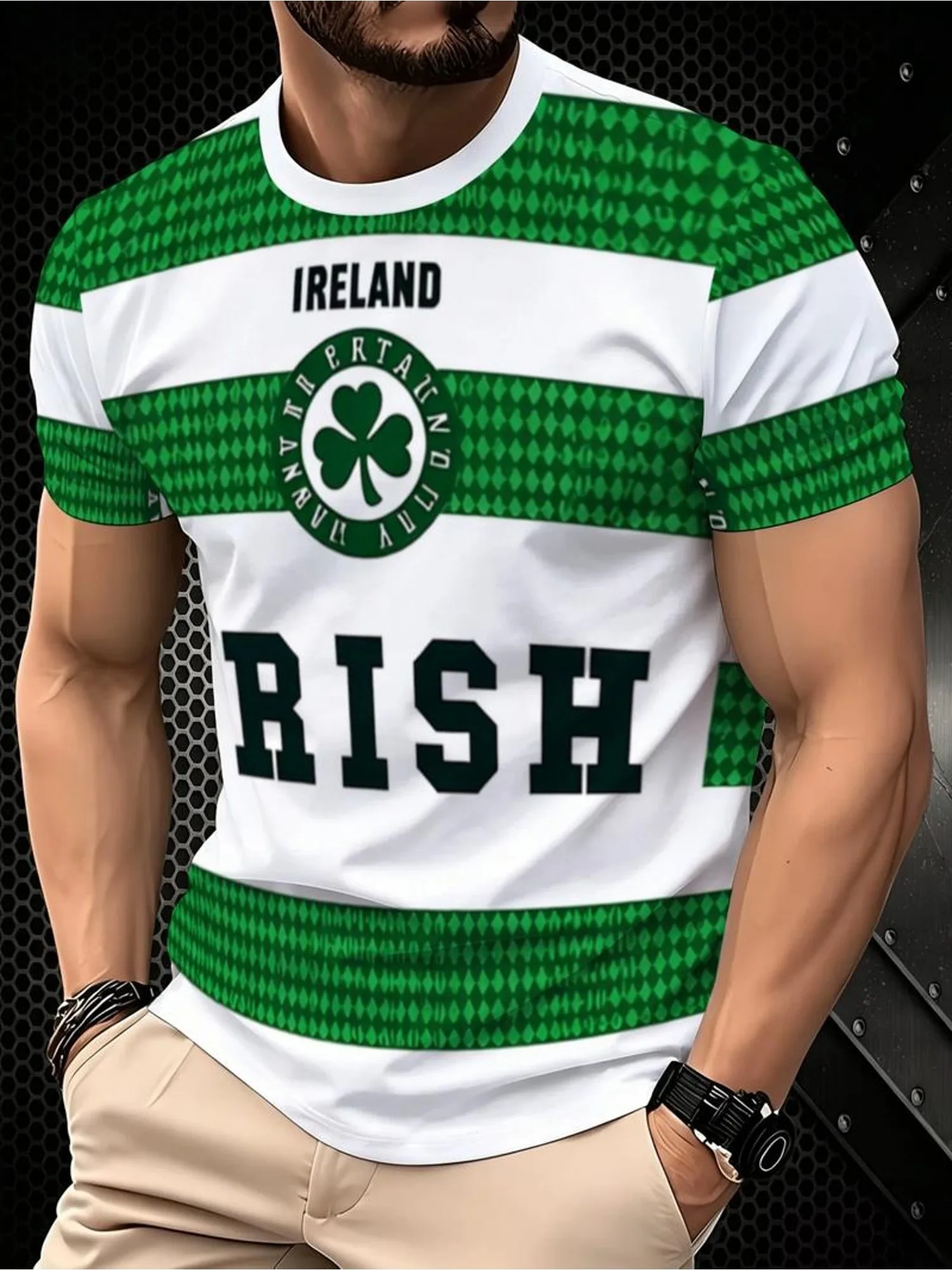 New men's short-sleeve T-shirt, loose-fitting and tailored with printed designs, versatile basic crew-neck top suitable for spri
