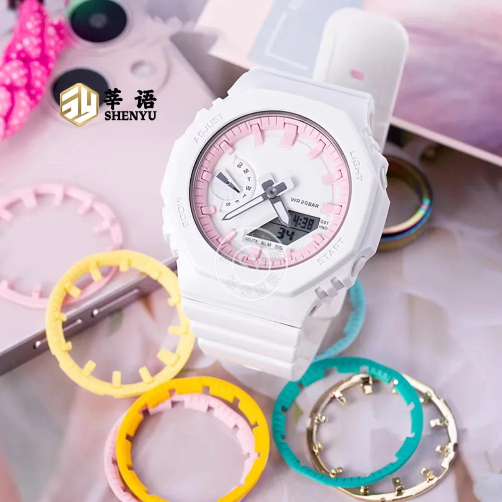 Shenyu ساعة الطلب ل كاسيو GMA-S2100 قوس قزح اللون شخصية غير مضيئة الهاتفي لتقوم بها بنفسك تعديل ساعة نسائية اكسسوارات