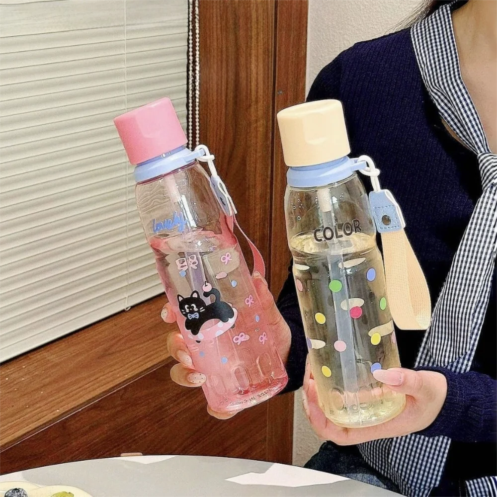 Summer Cartoon Prints Straw Cup 700ml Large Capacity Clear Water Jugs Portable Plastic Travel Water Bottle