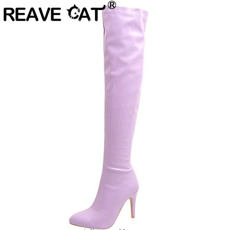 REAVE CAT Over Knee High Boots Pointed Toe Thin Heels 32-48 Black White Yellow Sexy S2728