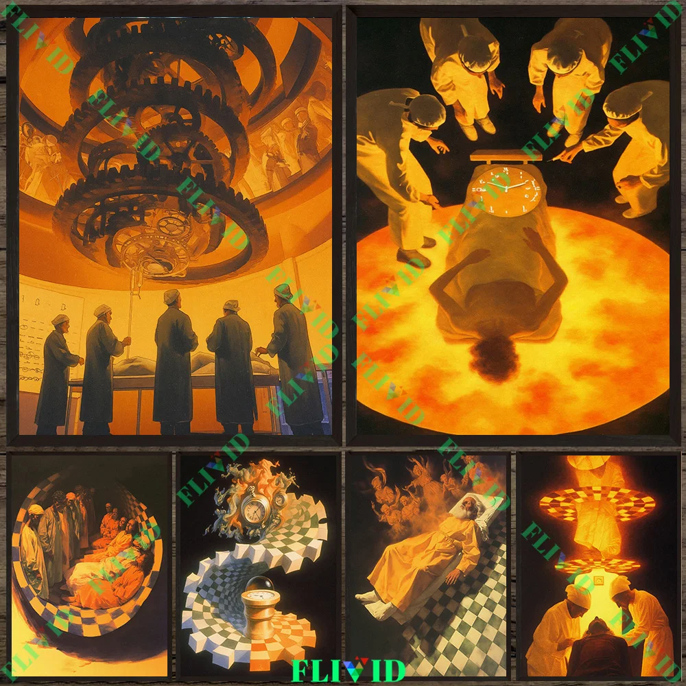 

Surrealism Wall Art Canvas Painting Time - Themed Art with Clock, Gear & Fantasy Elements for Home Wall Decor