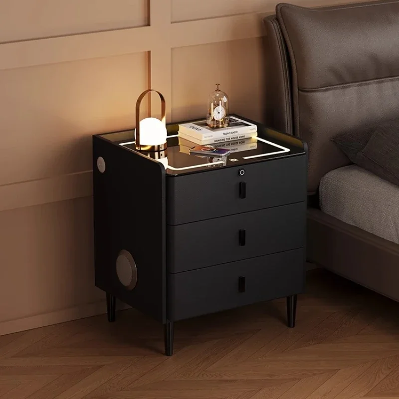 Black Natural Wood Nightstand Phone Charger Drawer Smart Luxury Nightstand Bedside Storage Armarios De Dormitorio Home Furniture